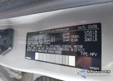 2009 Volvo Xc90 3.2/3.2 R-Design z USA, uszkodzony, nr VIN YV4CN982691520796